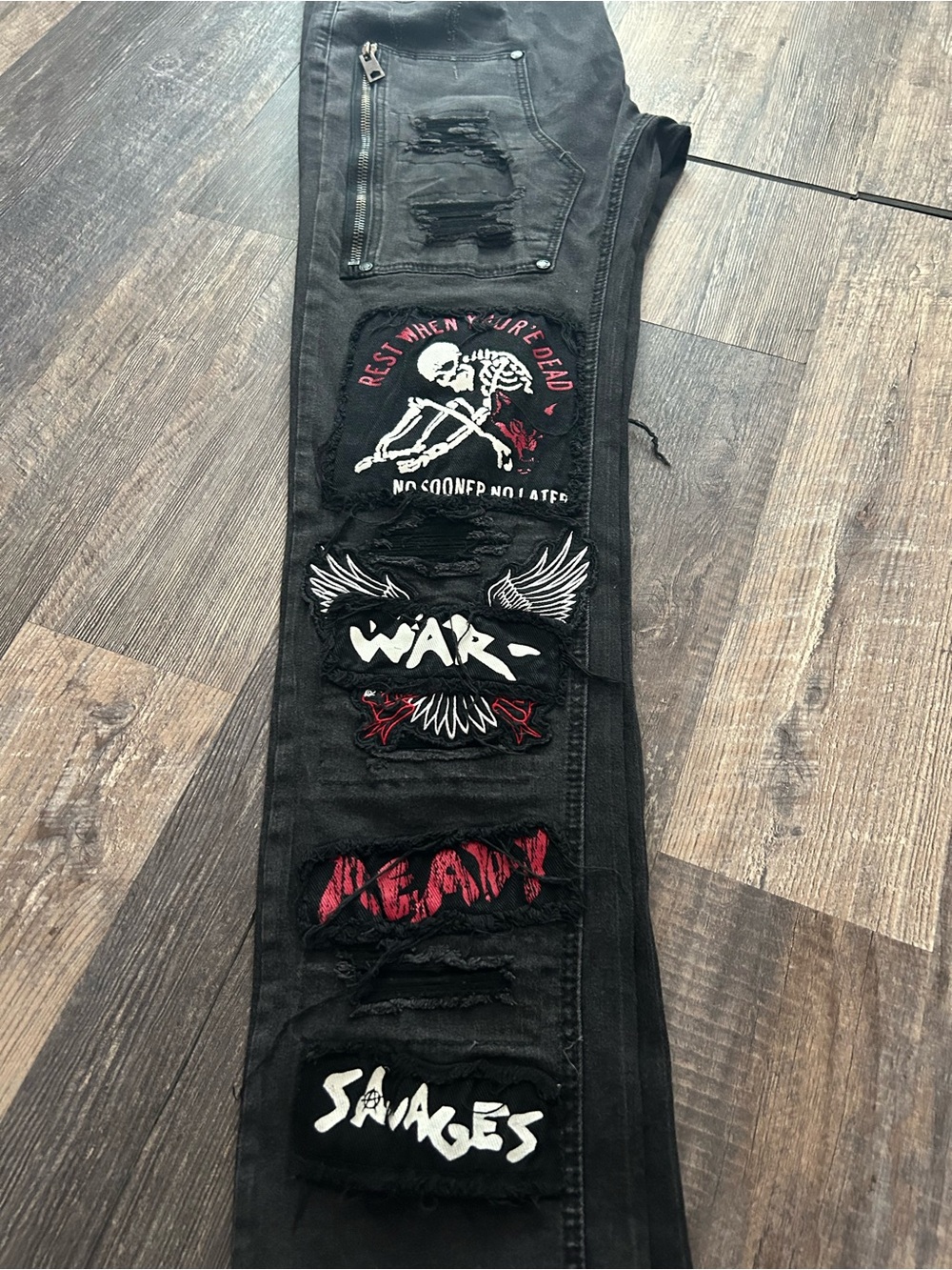 EUC Mens Heritage America 1776 Denim Distillery Distress Patchwork Punk Goth - Picture 11 of 13